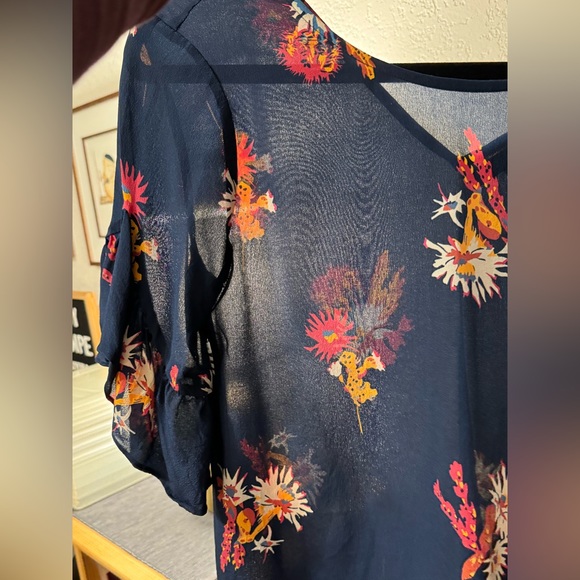 Madewell Silk Navy Cactus Blouse XS - Picture 3 of 6